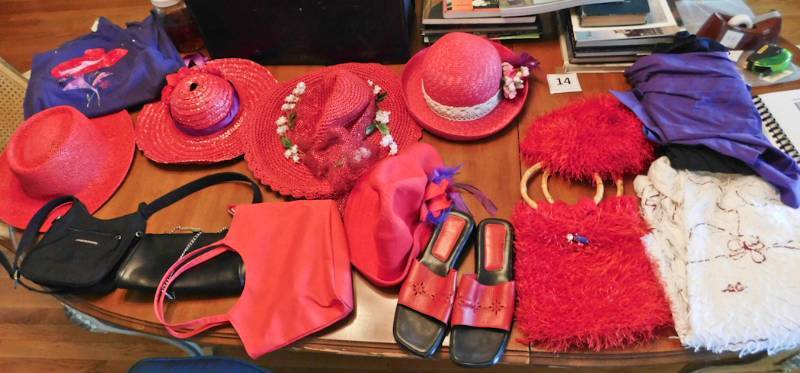 lot 33 image: red hat ladies items