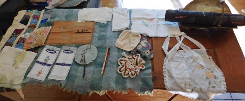 lot 98 image: linens handkerchiefs apron and more