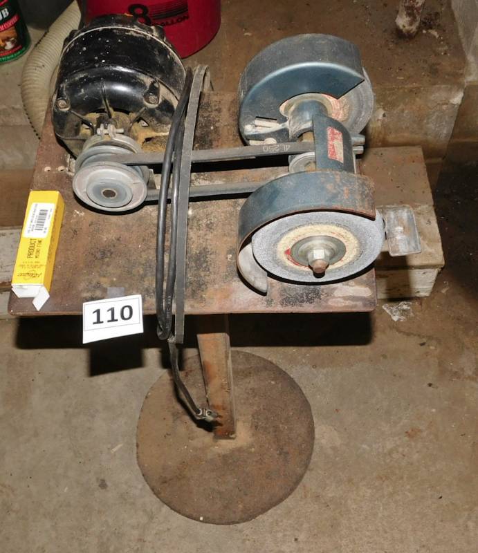 lot 110 image: heavy duty grinder on cast iron stand