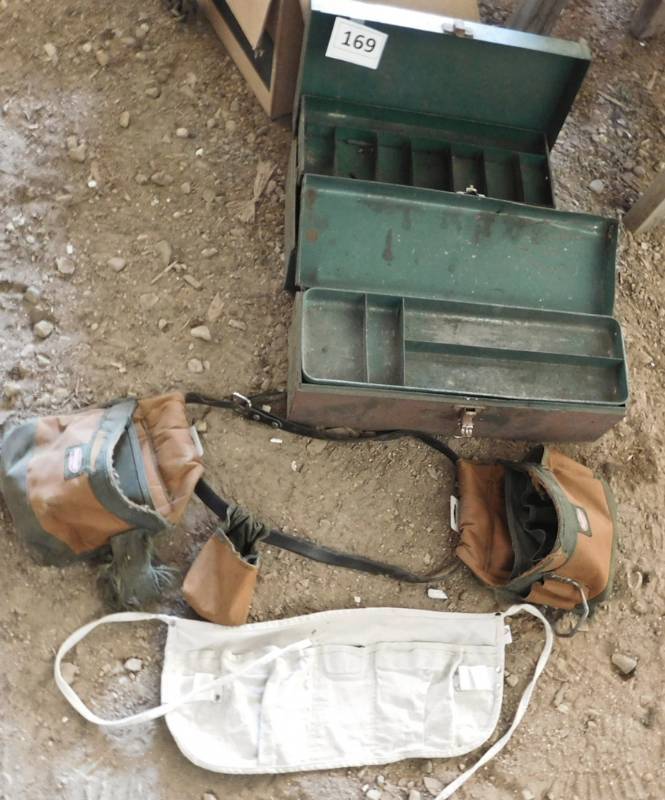lot 169 image: vintage toolbox,toolbelt and apron