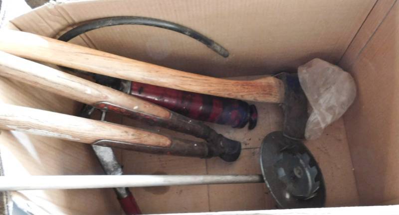 lot 177 image: pruner, grease gun and axe