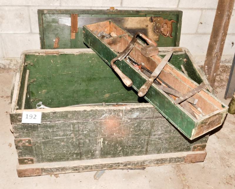 lot 192 image: vintage green wooden homemade toolbox