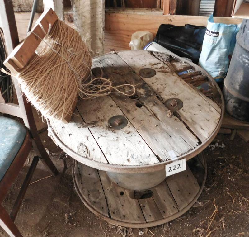 lot 222 image: lg wooden cable wheel and spool twine