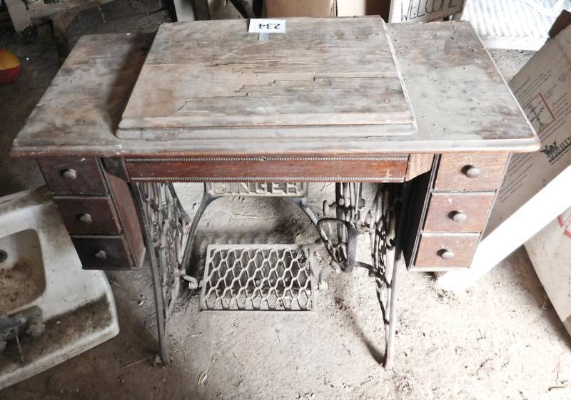 lot 234 image: singer treadle sewing machine as seen