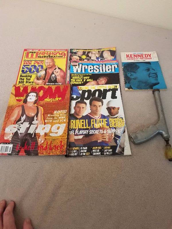 lot 130 image: Wrestling Magazines, Kennedy Book and Metal Tool
