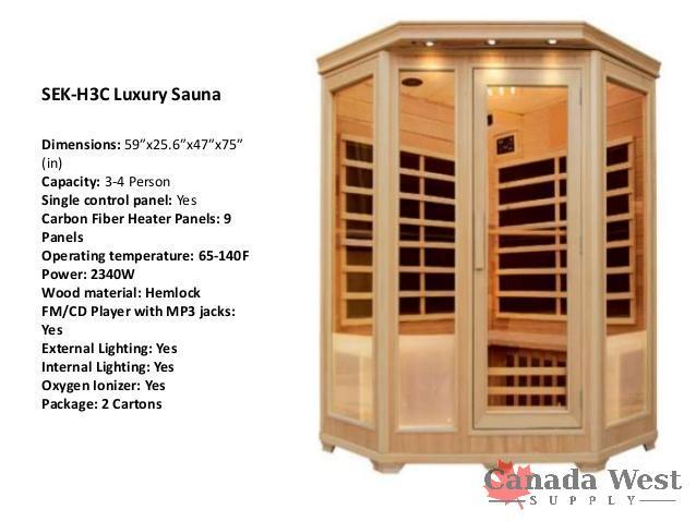 NEW 3 PERSON CORNER HEMLOCK SAUNA CARBON FIBER SEKH3C