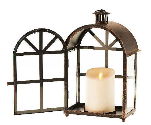 lot 155 image: Luminara Crescent Lantern with Flameless Candle w Timer - Bronze