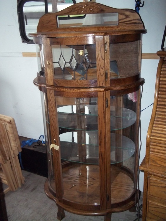 Lighted china hutch  curio cabinet curved glass 62 x 14 x 31