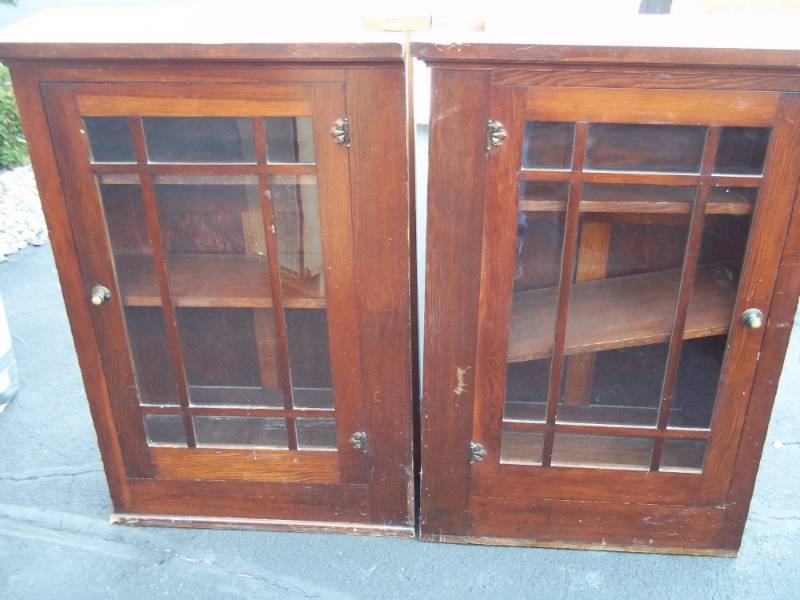 2 Piece glass door antique cabinets each piece measures 30 x 13 x 34