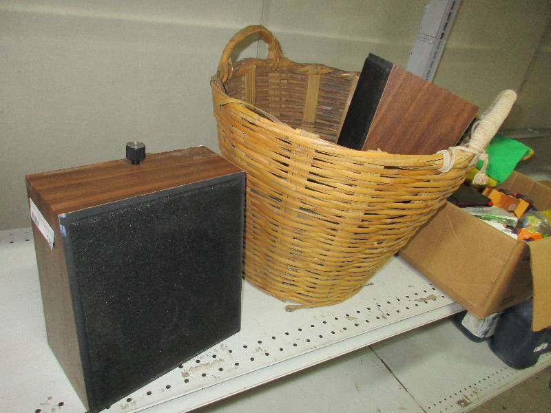 lot 106 image: speakers, basket, and misc kids toys