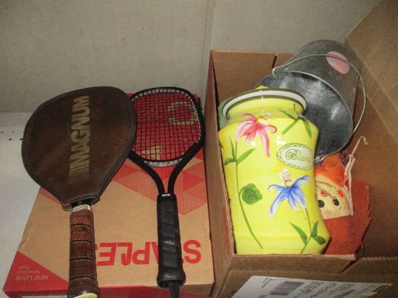 lot 138 image: Tennis racket, holiday decorations and misc kitchen stuff