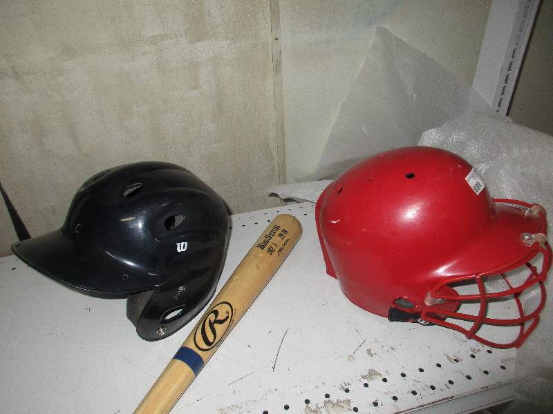 lot 173 image: baseball helmets and baseball bat