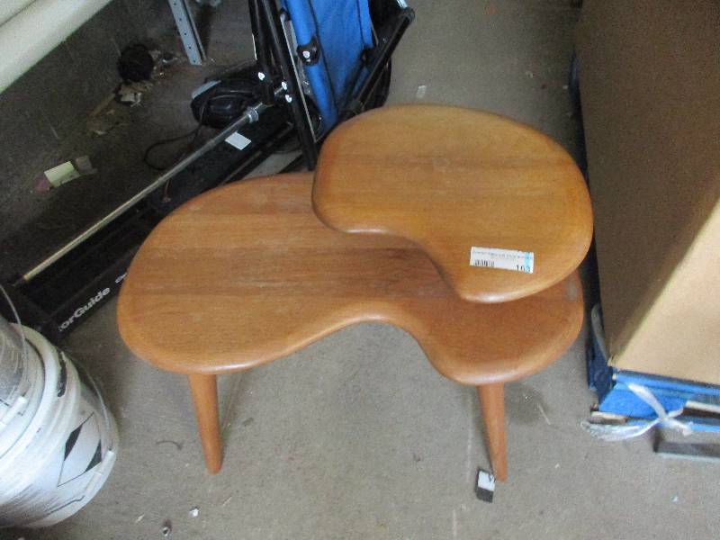 lot 163 image: wood table and 2 shelves