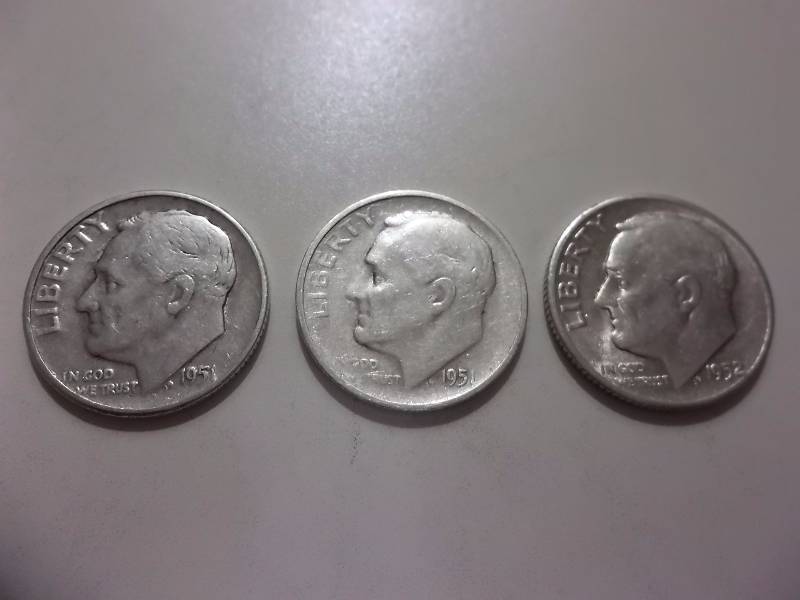 1951D,1951S,1952D Roosevelt Dimes Higher Grades
