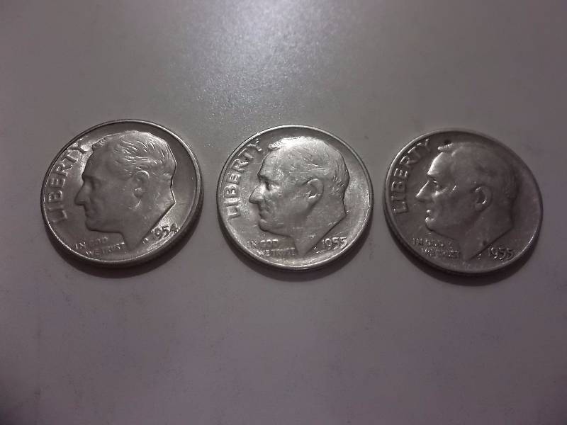 1954S,1955,1955S Roosevelt Dimes Higher Grades