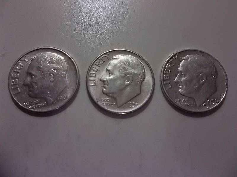 1956D,1959D,1961D Roosevelt Dimes Higher Grades