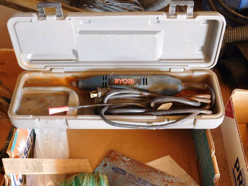 lot 61 image: Ryobi rotary tool, twine caution tape