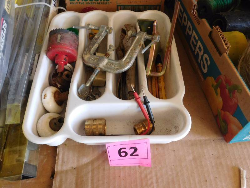 lot 62 image: shop drawer full of useful items