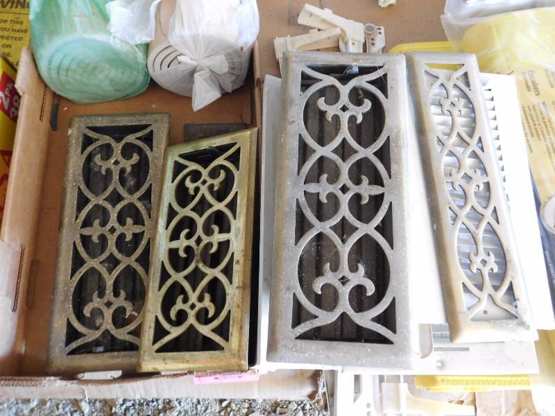 lot 64 image: ornate and plain floor vent covers and drawer sliders