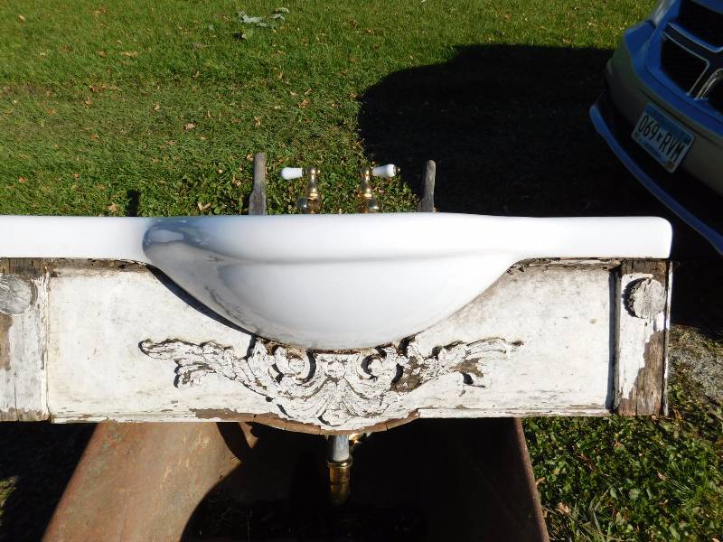 lot 109 image: vintage porcelain sink and brass hardware