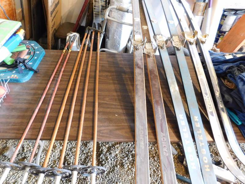 lot 30 image: 3 sets of vintage skis and poles