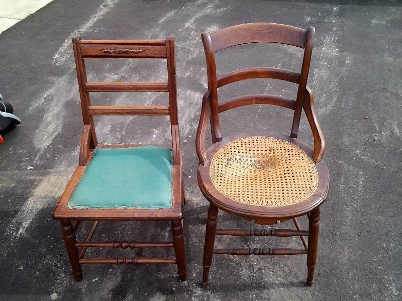lot 32 image: 2-Vintage Wood Chairs (One Needs Cane, One Needs Tapestry)