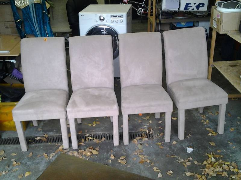 lot 3 image: 4-Parsons ChairsUpholstered High Back Suede Look