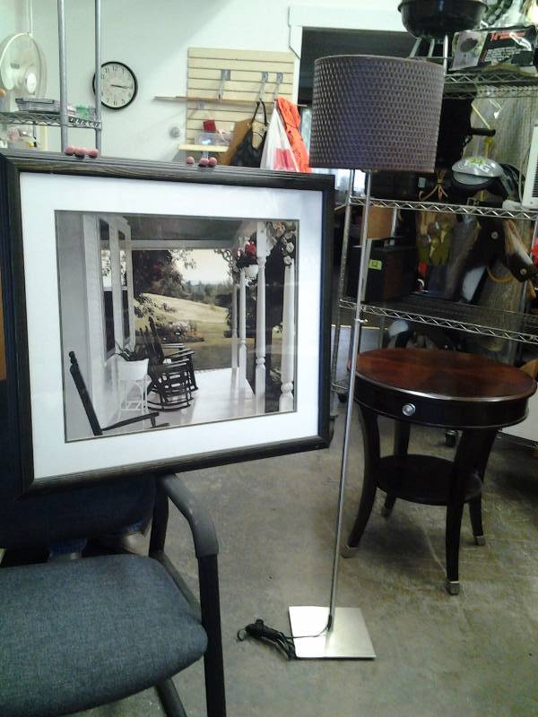 lot 18 image: Ikea Brushed Nickel Floor Lamp With Picture 30x27