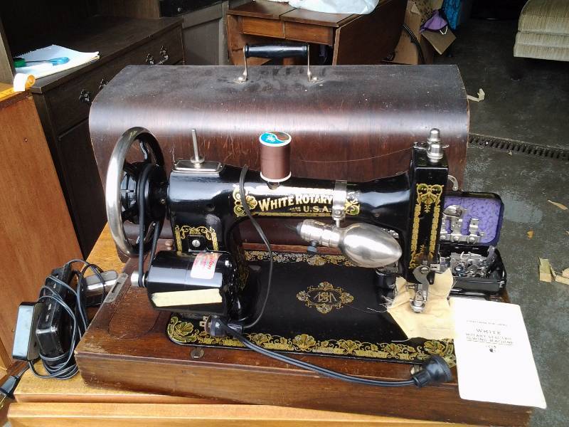 Vintage White Rotary Portable Sewing Machine | Multi-Family Moving