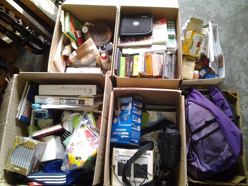 lot 70 image: 6-Boxes Of Misc Clothing, Shoes, Crafts, Toiletries, Random Household Misc