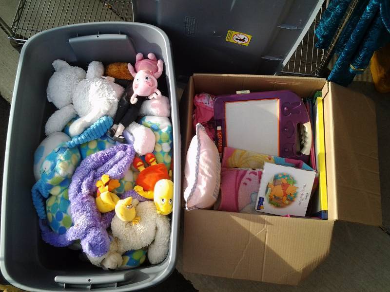 lot 78 image: Tote Full Of Stuffed Animals, Box Full Of Kids Toys