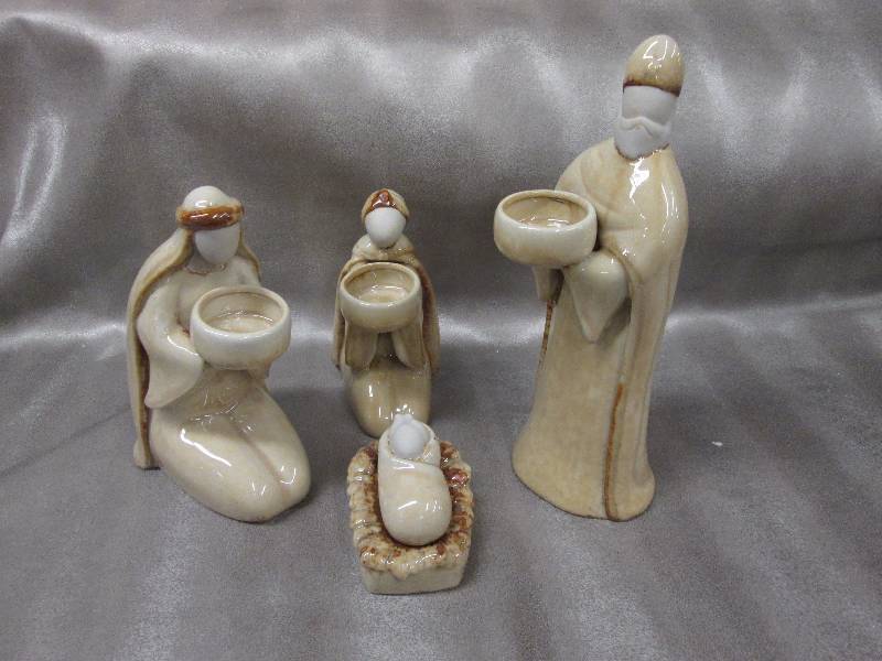 4 pc Stoneware Tealight Nativity...