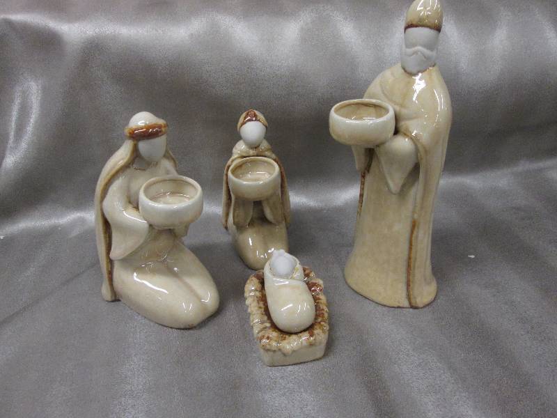 4 pc Stoneware Tealight Nativity...
