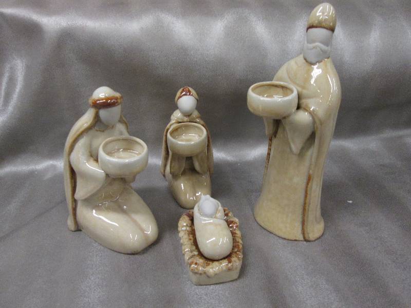 4 pc Stoneware Tealight Nativity...