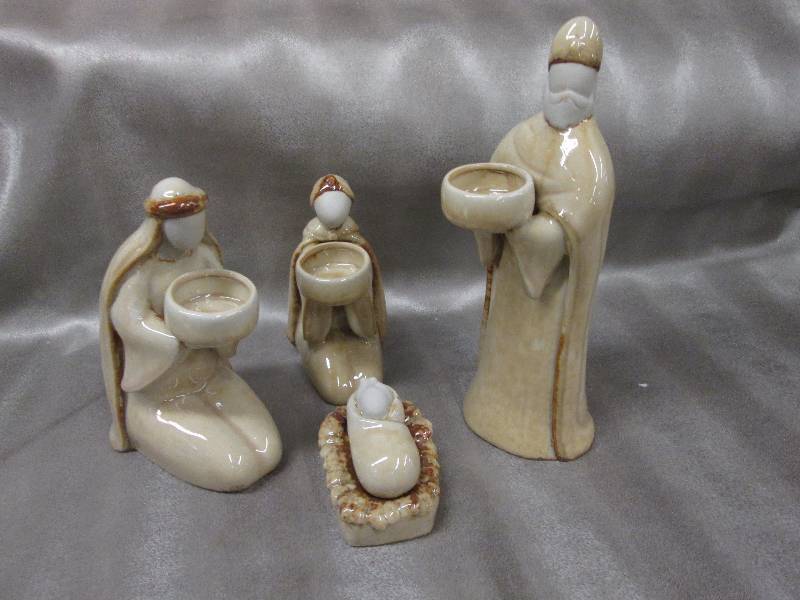 4 pc Stoneware Tealight Nativity...