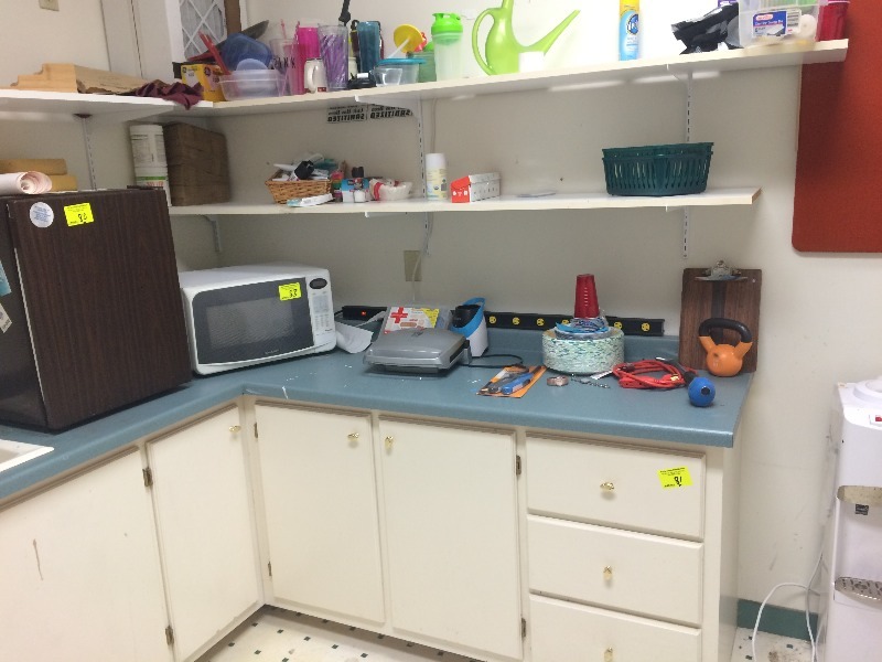 lot 81 image: Complete Cabinets, Shelving, Hardware, Sink and contents in cabinets and shelving.  View all Pics.. Bring your own tools and help to remove.