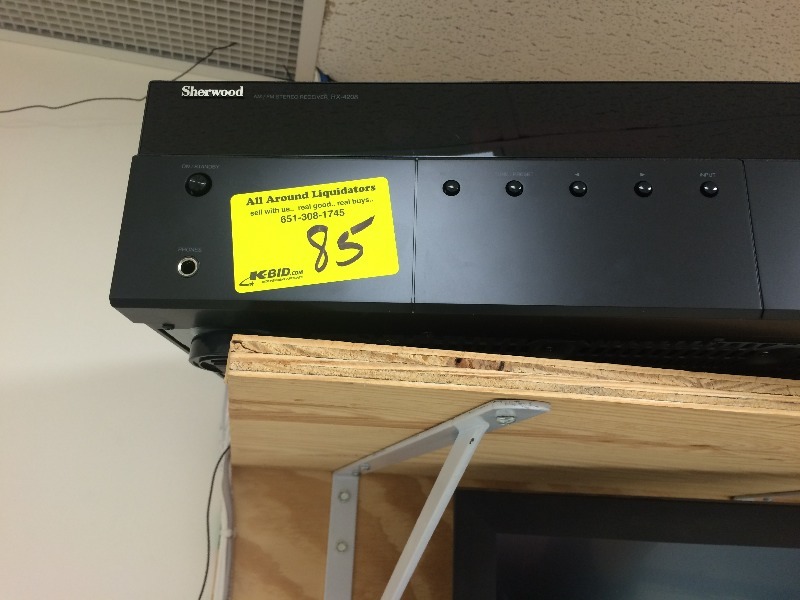 lot 85 image: Sherwood Receiver, remote and (new) Volume Controller. You must disconnect and remove. Bring your own step ladder.