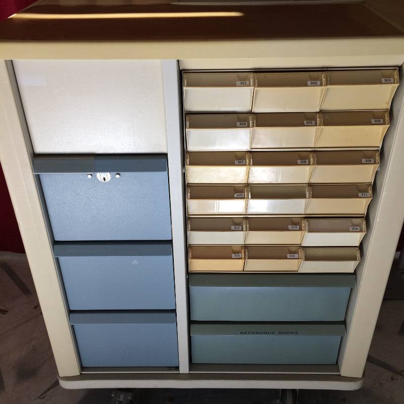 lot 42 image: ALERT Mechanics Bead Crafters Carpenters Home Hobbyists Medical Clinics This Cart Has Many Drawers & Is Mobile Super Heavy Duty Lionville 600 Mobile Medication Cart Medicine Distribution Trolley - Super Condition