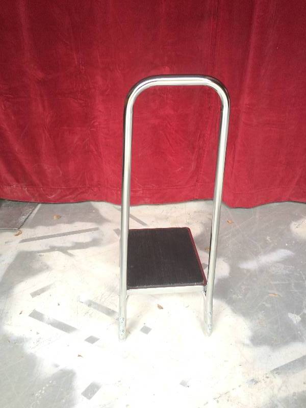 lot 12 image: Retails New $100 Brewer 11220 - Industrial Chrome Plated Step Stool with Handrail Stainless Look Footstool Non Skid Rib Rubber Platform Reinforced Rubber Feet Stepstool Excellent Condition