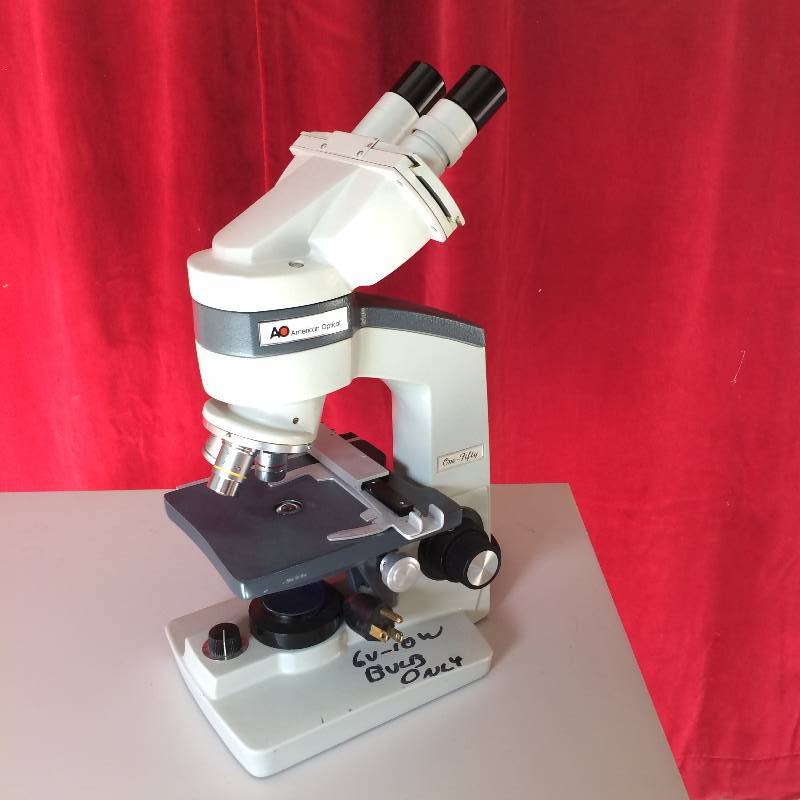 lot 51 image: American Optical One fifty 150 Binocular Phase Microscope w Ocular 4 Objective - Needs Bulb - Super Condition