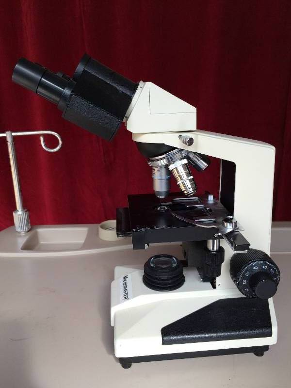 lot 27 image: Retail USED $1200 Medical Clinic Fisher Micromaster Cat. 125614B Trinocular Phase Contrast Compound Electric Microscope - Excellent Condition