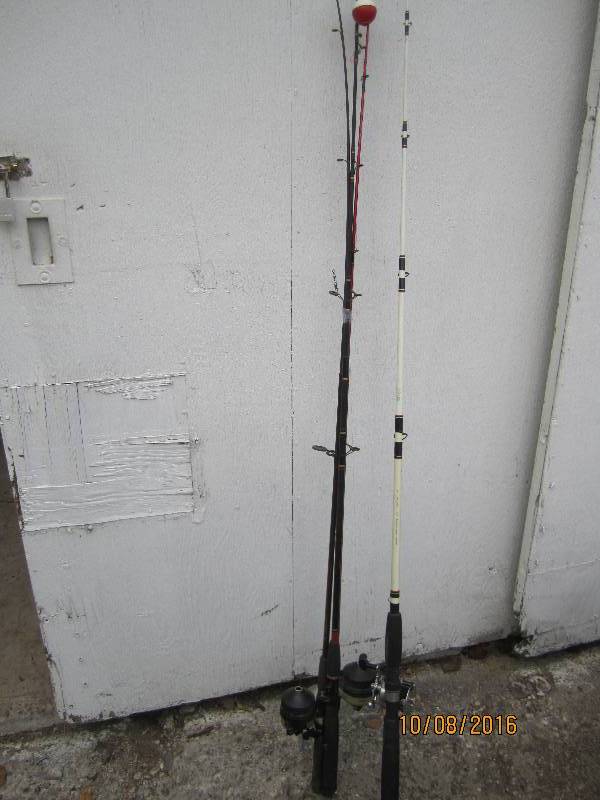 Lor of fishing poles, one has a bro...