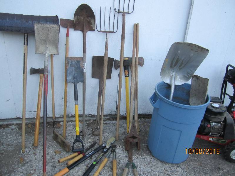 Large bin of yard tools...