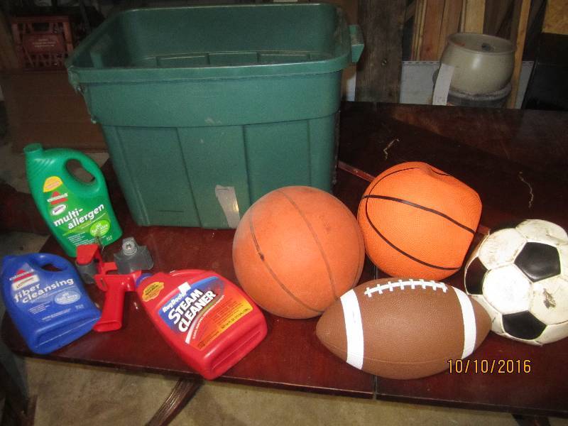 Plastic tub of balls and 2 mostly f...