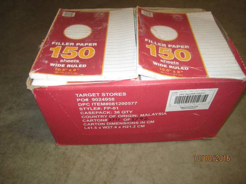 Box of wide lined loose leaf paper...