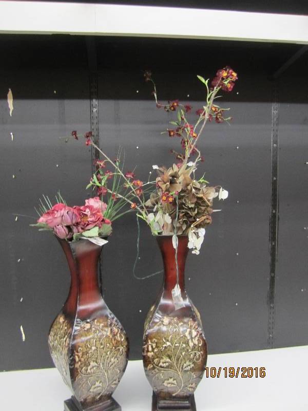 Pair of vases, 27 tall plus silk p...