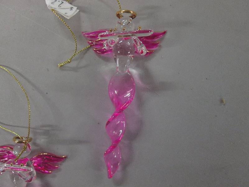 Lot of 3 Pink  Glass Angel Flutist ...