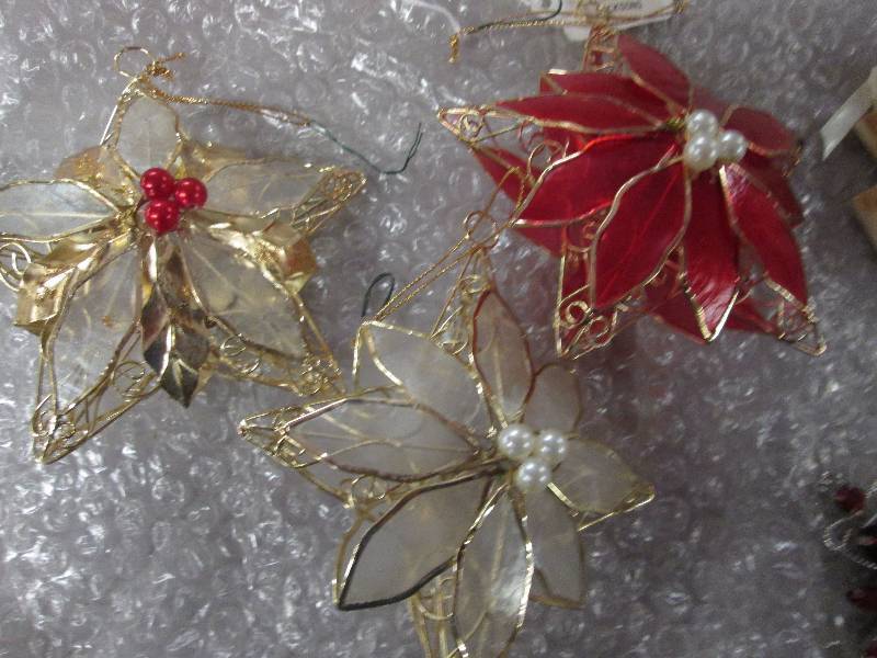 Lot of 5 Ornaments 3 Poinsettias, ...
