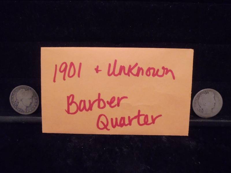 lot 42 image: 1901 & Unknown Date Barber Quarter, 90% Silver
