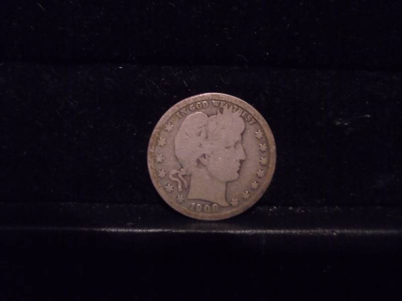 lot 44 image: 1908D Barber Quarter, 90% Silver